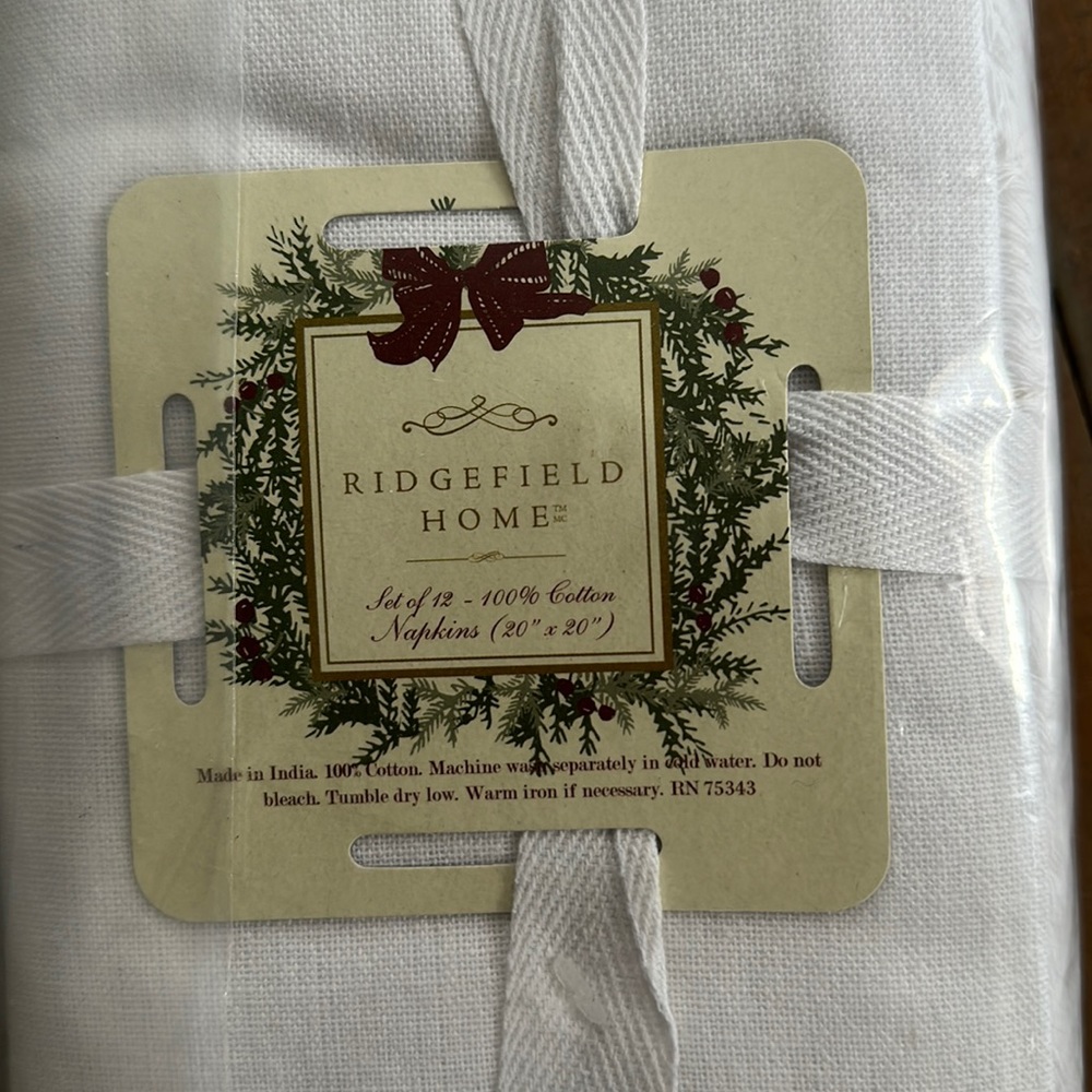 12 napkins Ridgefield Home 20” x 20” white